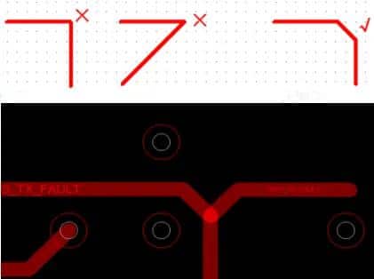 avoiding sharp angles in pcb routing